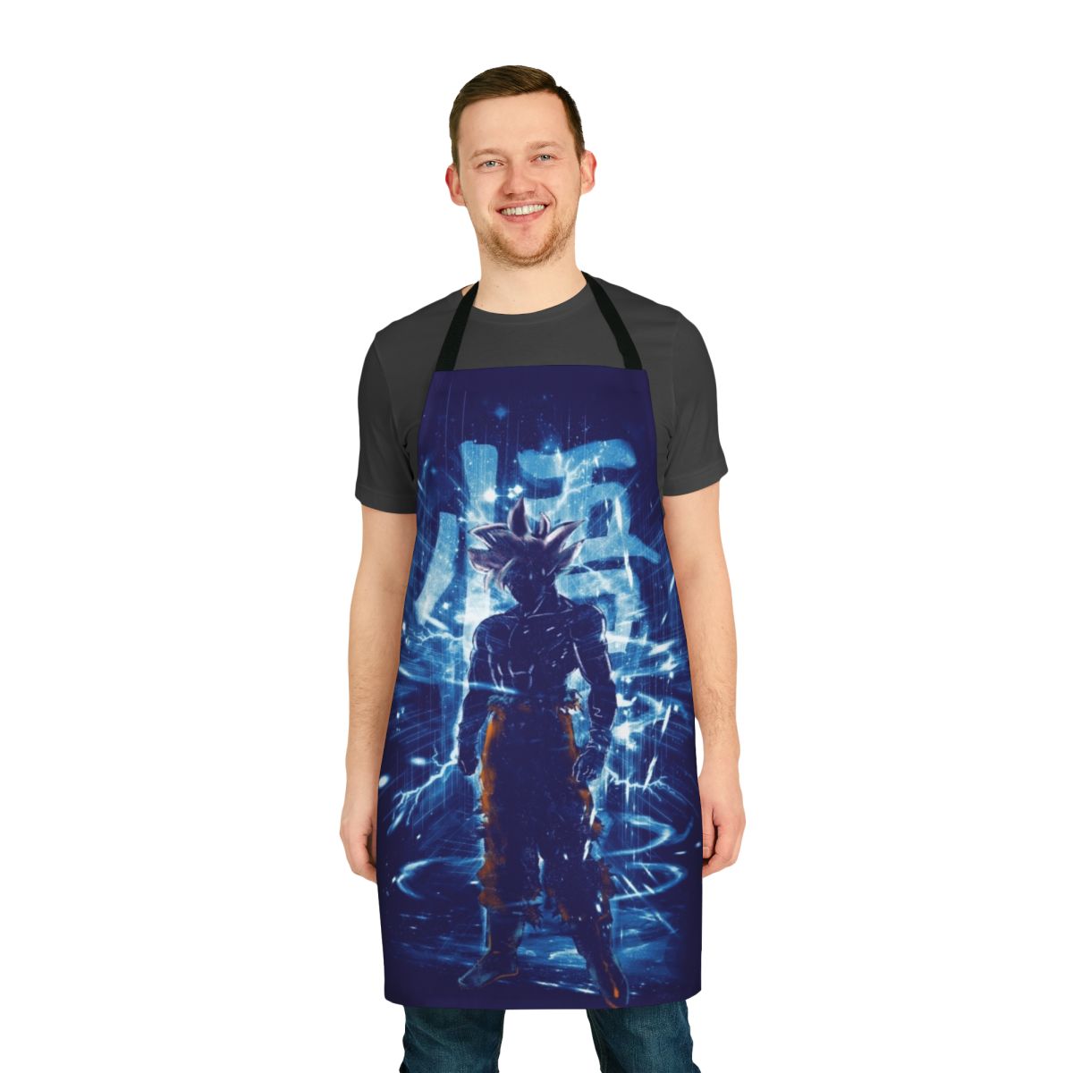 Ultra Instinct Storm inspired apron featuring Goku from Dragonball Z anime