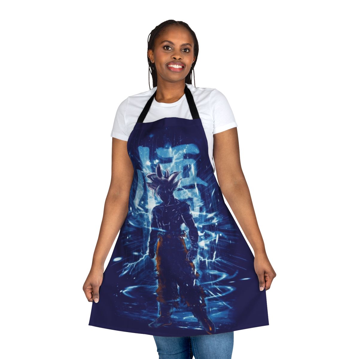 Ultra Instinct Storm inspired apron featuring Goku from Dragonball Z anime