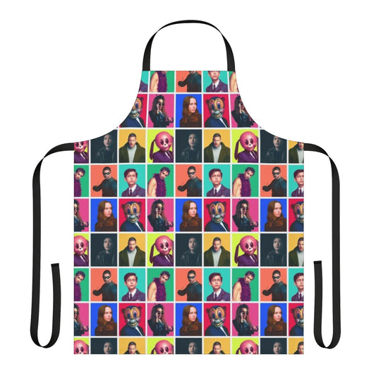 Umbrella Academy character collage design printed on a high-quality apron.