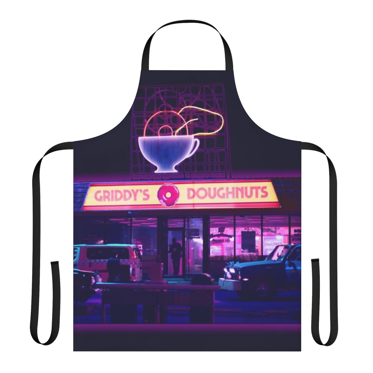Umbrella Academy inspired doughnut apron with neon sign design