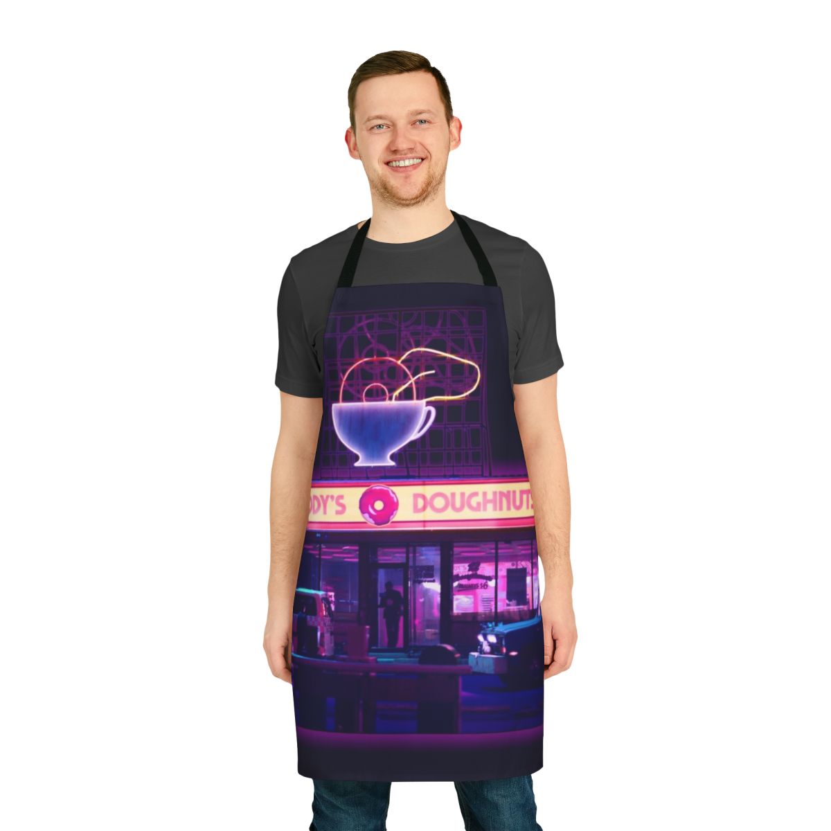 Umbrella Academy inspired doughnut apron with neon sign design