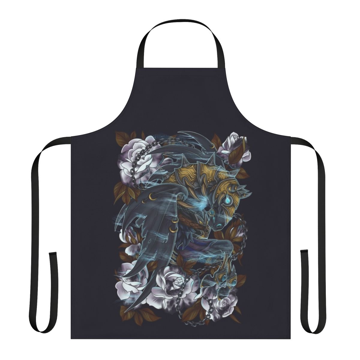 A fantasy-inspired apron featuring an undead horse design, perfect for World of Warcraft enthusiasts.