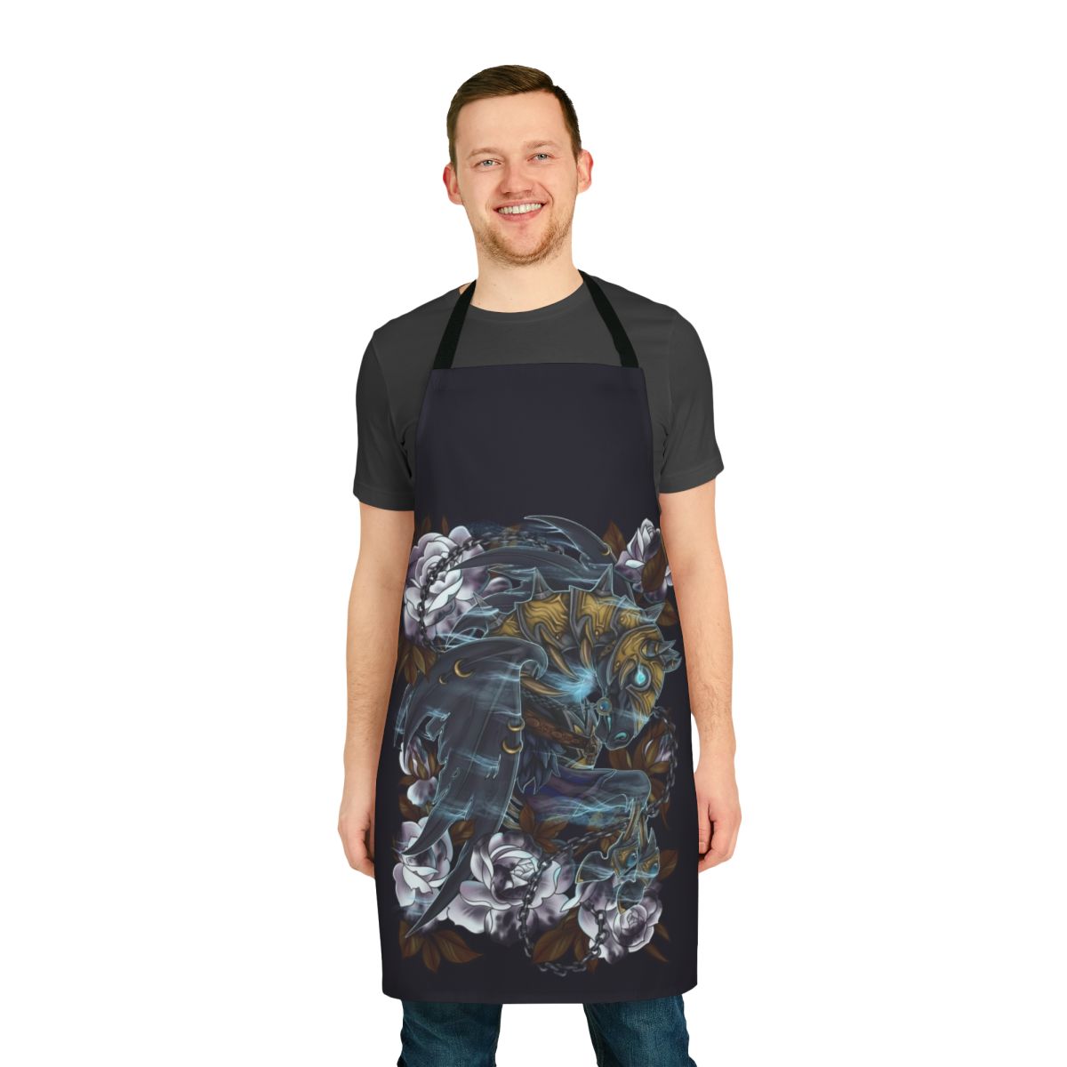 A fantasy-inspired apron featuring an undead horse design, perfect for World of Warcraft enthusiasts.