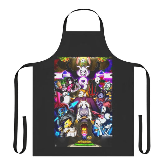 Vibrant Undertale-themed apron with characters like Frisk, Flowey, and Sans