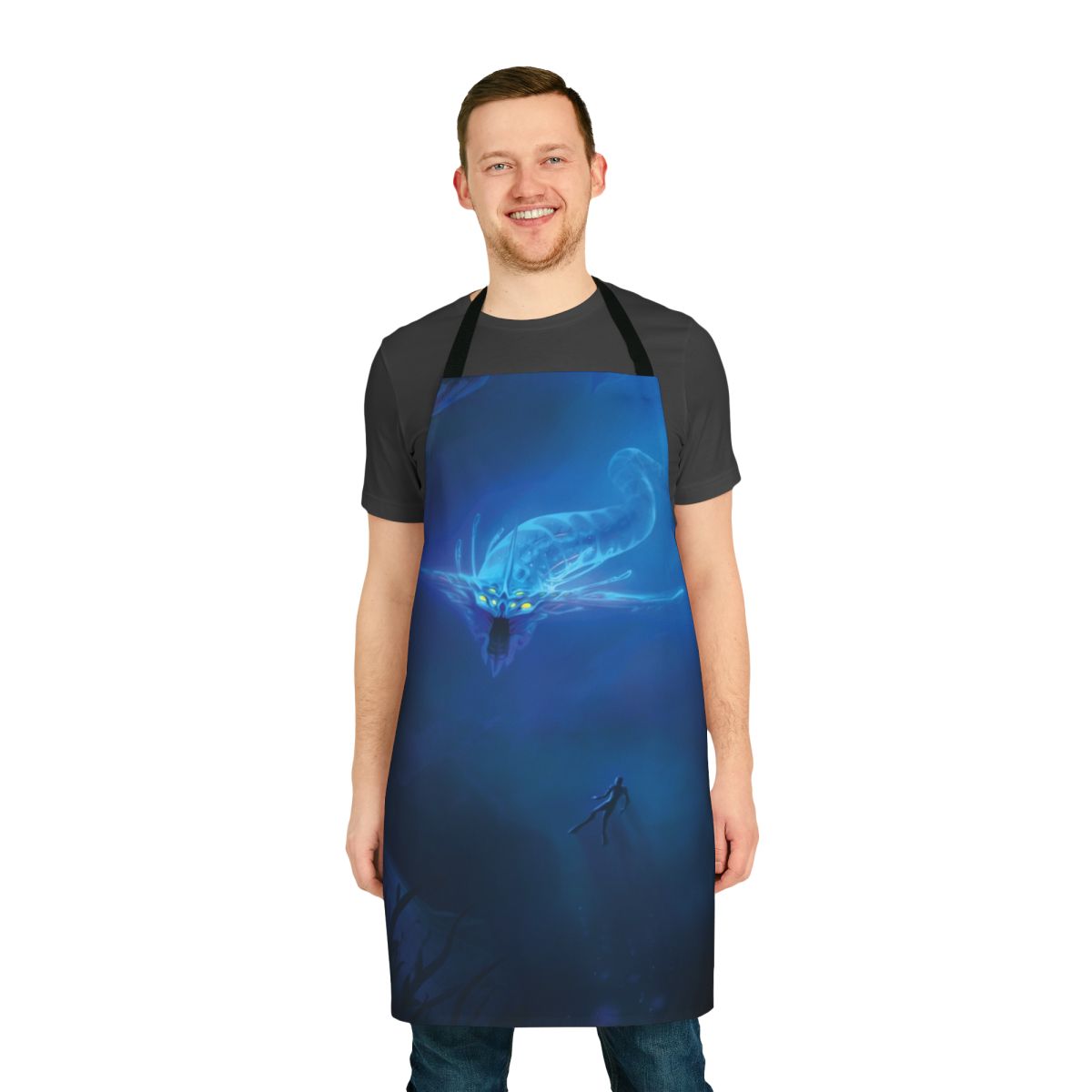 Subnautica-inspired apron featuring the iconic ghost leviathan creature