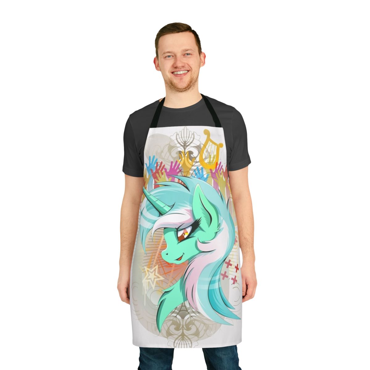 Vibrant unicorn apron featuring Lyra Heartstrings, a popular character from the My Little Pony series.