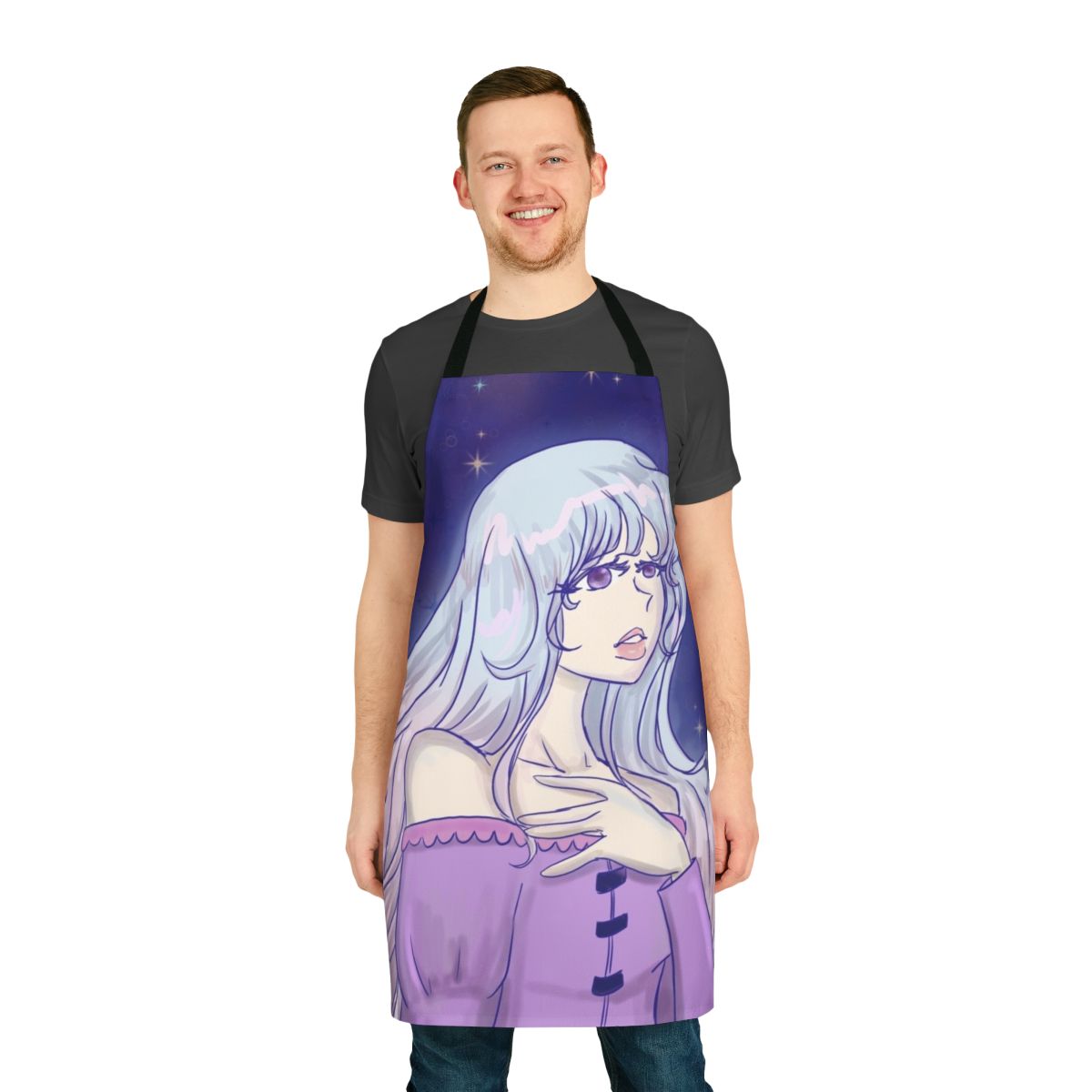 Unicorn Lady Amalthea inspired apron featuring a magical girl in a fantasy setting