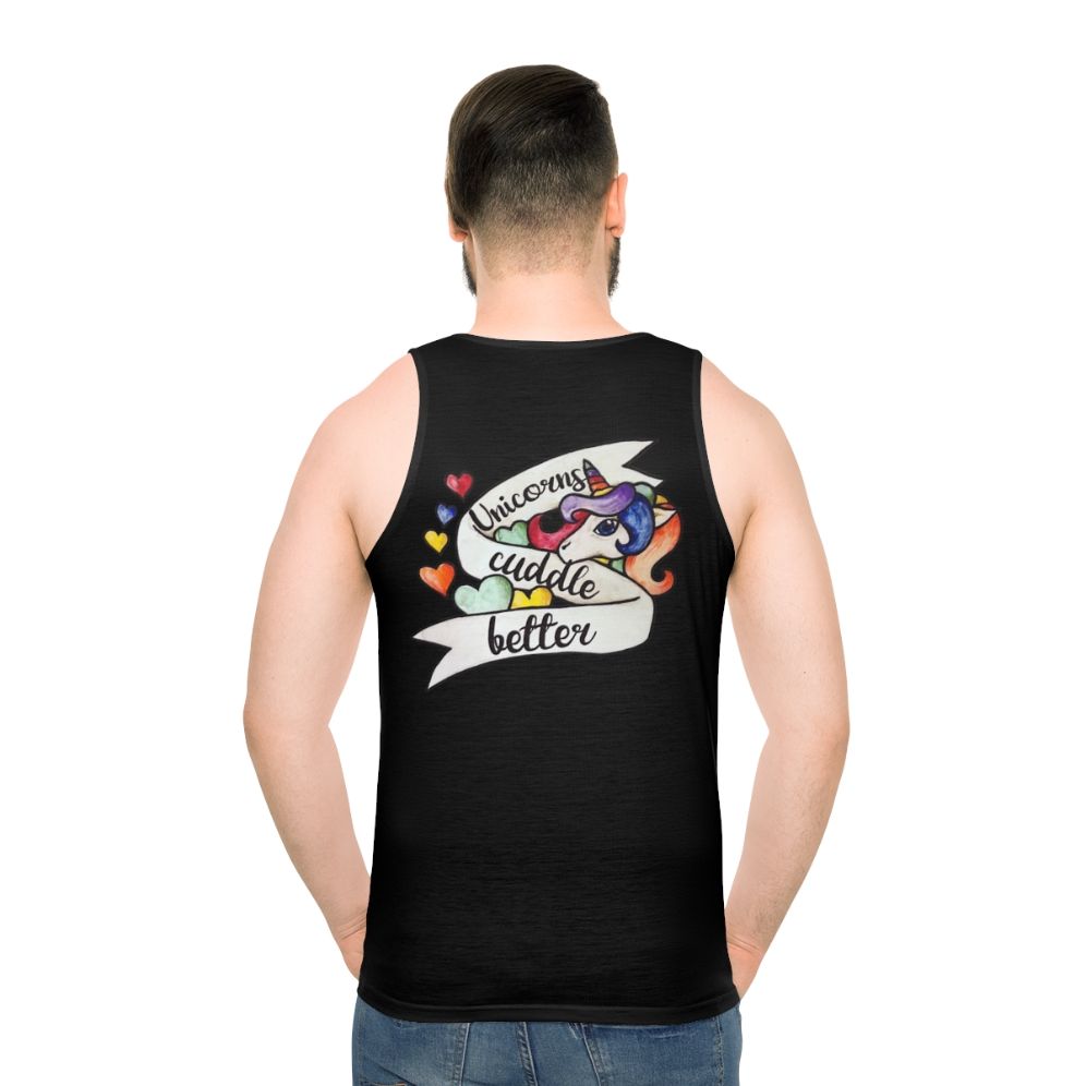 Unicorn lover unisex tank top with a playful mythical creature design