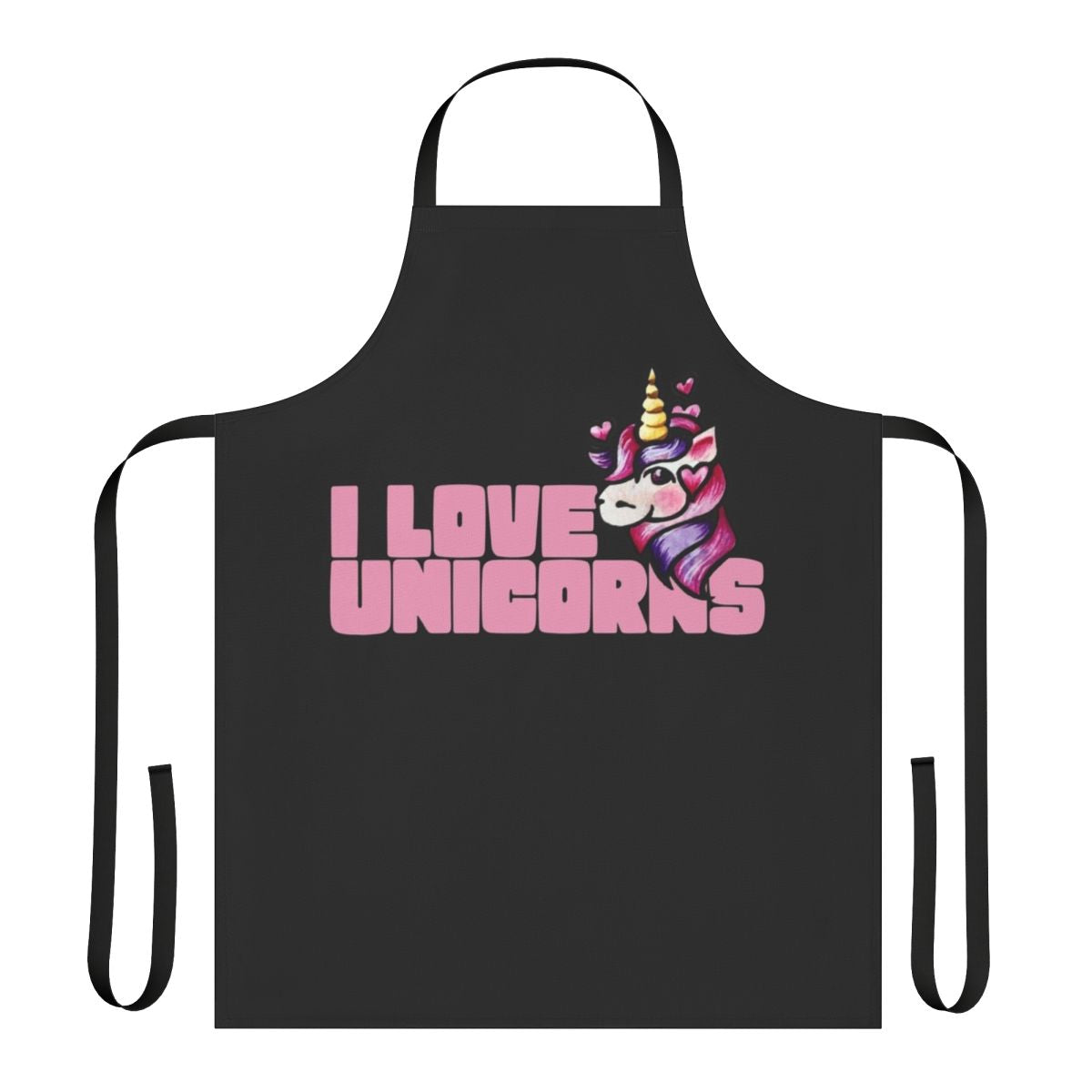 Vibrant unicorn-themed apron with retro hearts and stars pattern