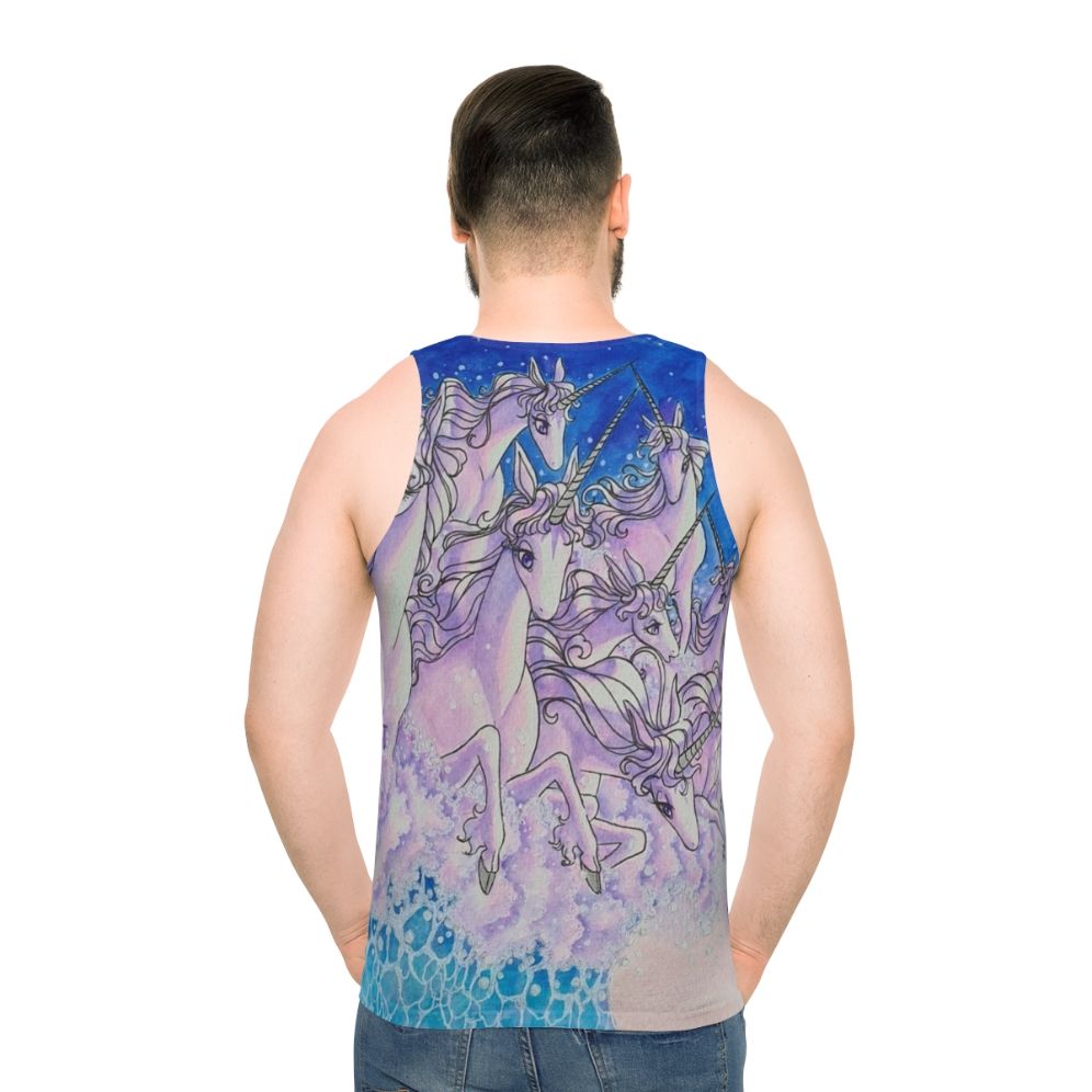 Unisex unicorn tank top with watercolor sea and fantasy design
