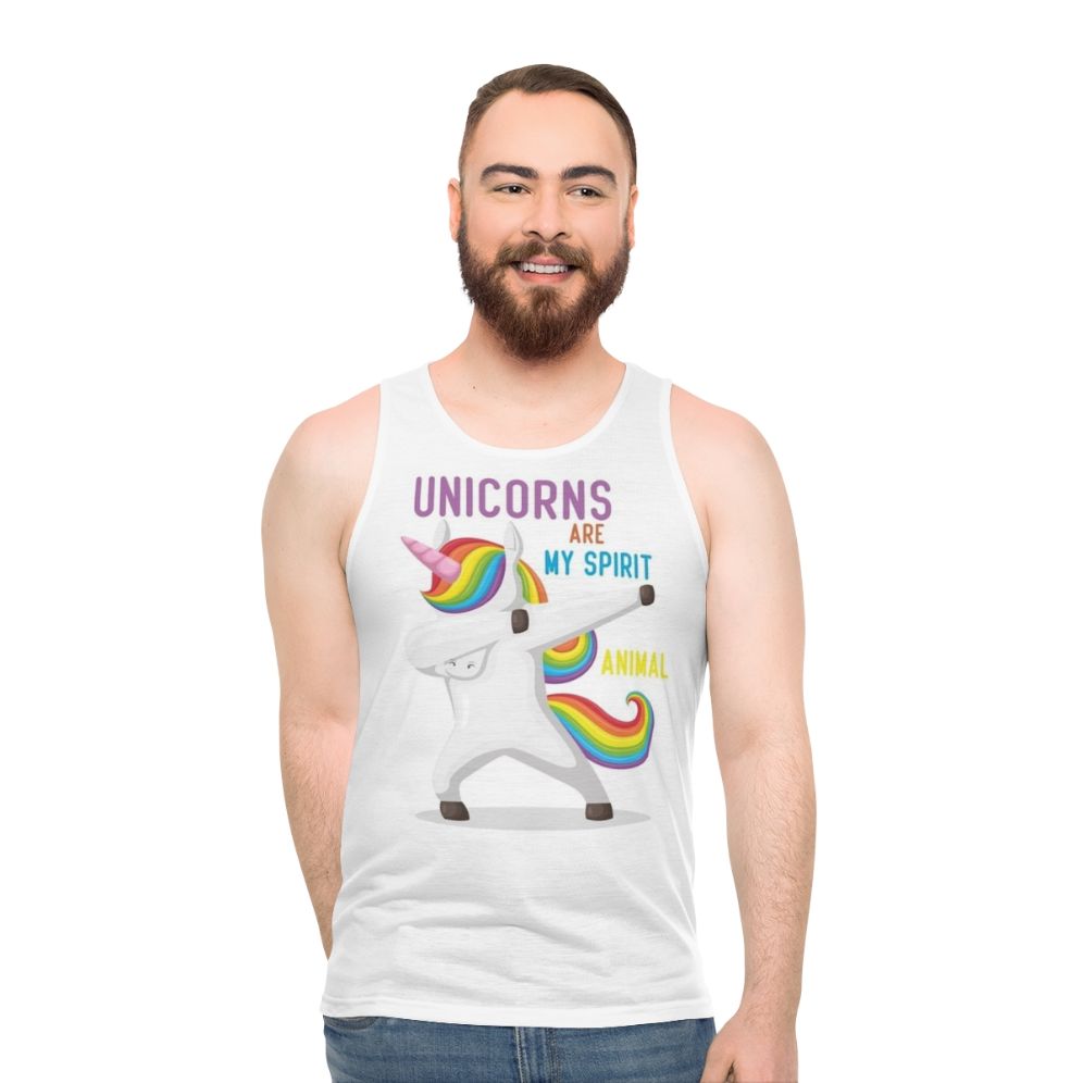 Unicorn tank top with 'Unicorns Are My Spirit Animal' graphic