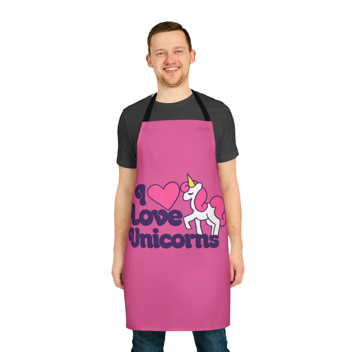 Vibrant unicorn-themed apron with a retro, whimsical design