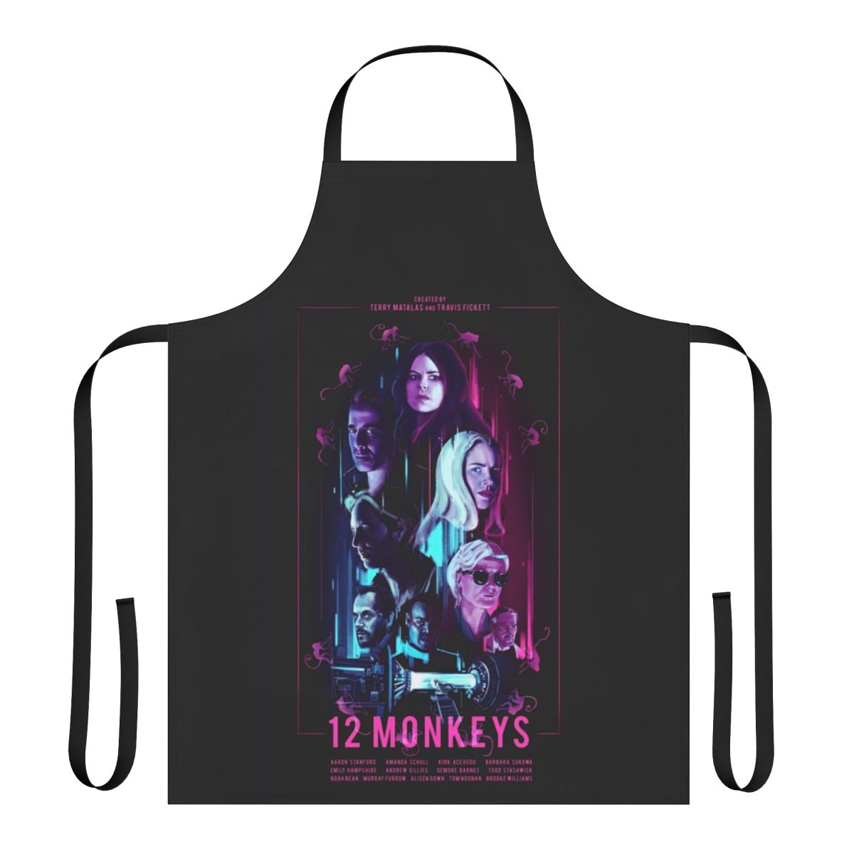 12 Monkeys-inspired apron with characters and show logo