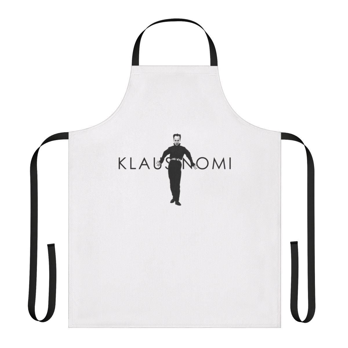 Stylish black and white apron with the image of Klaus Nomi, the iconic 1970s glam rock and gothic fashion performer.