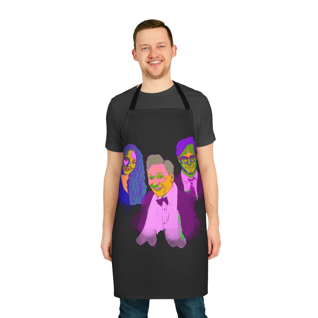 Vibrant abstract art painting of Conan O'Brien on an apron