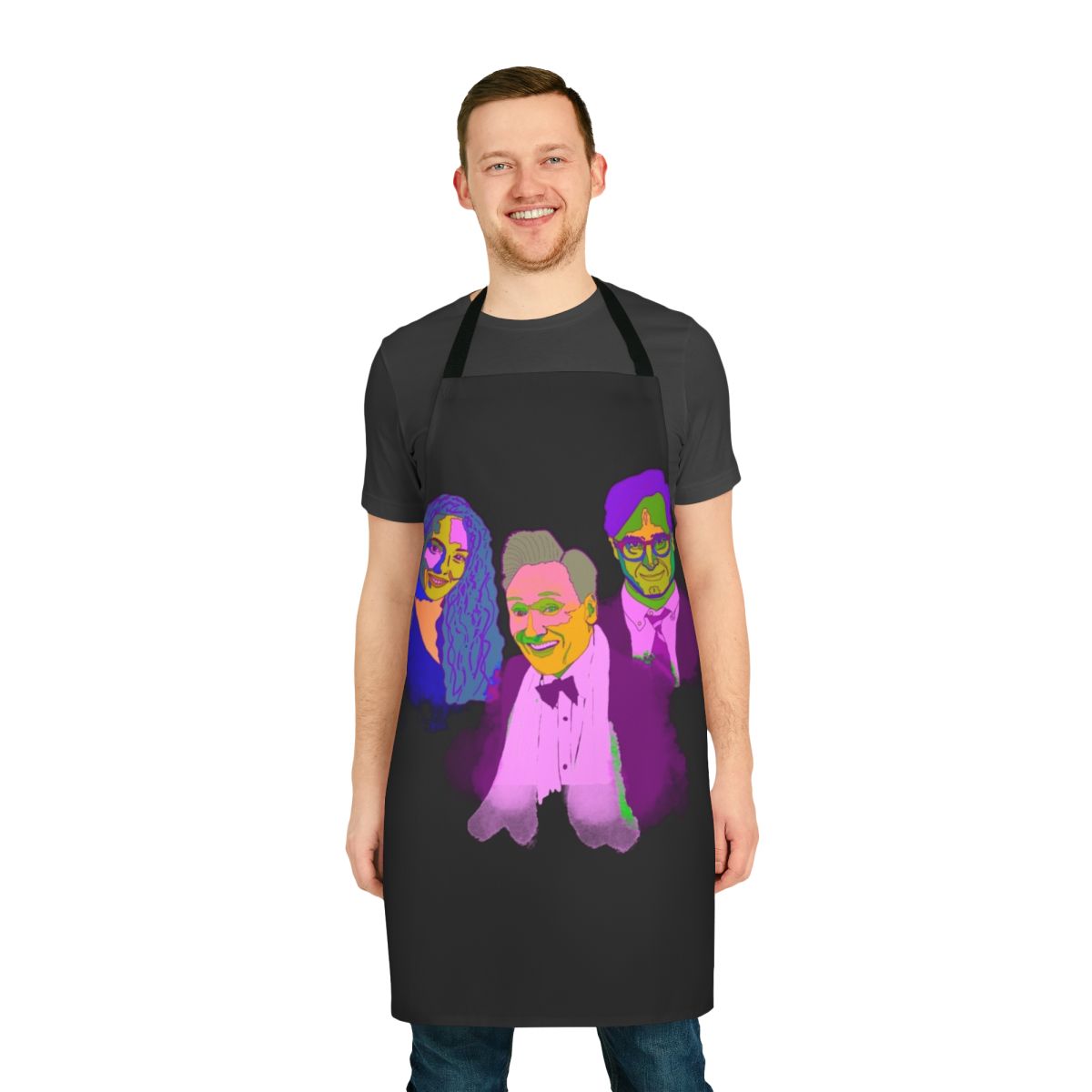 Vibrant abstract art painting of Conan O'Brien on an apron