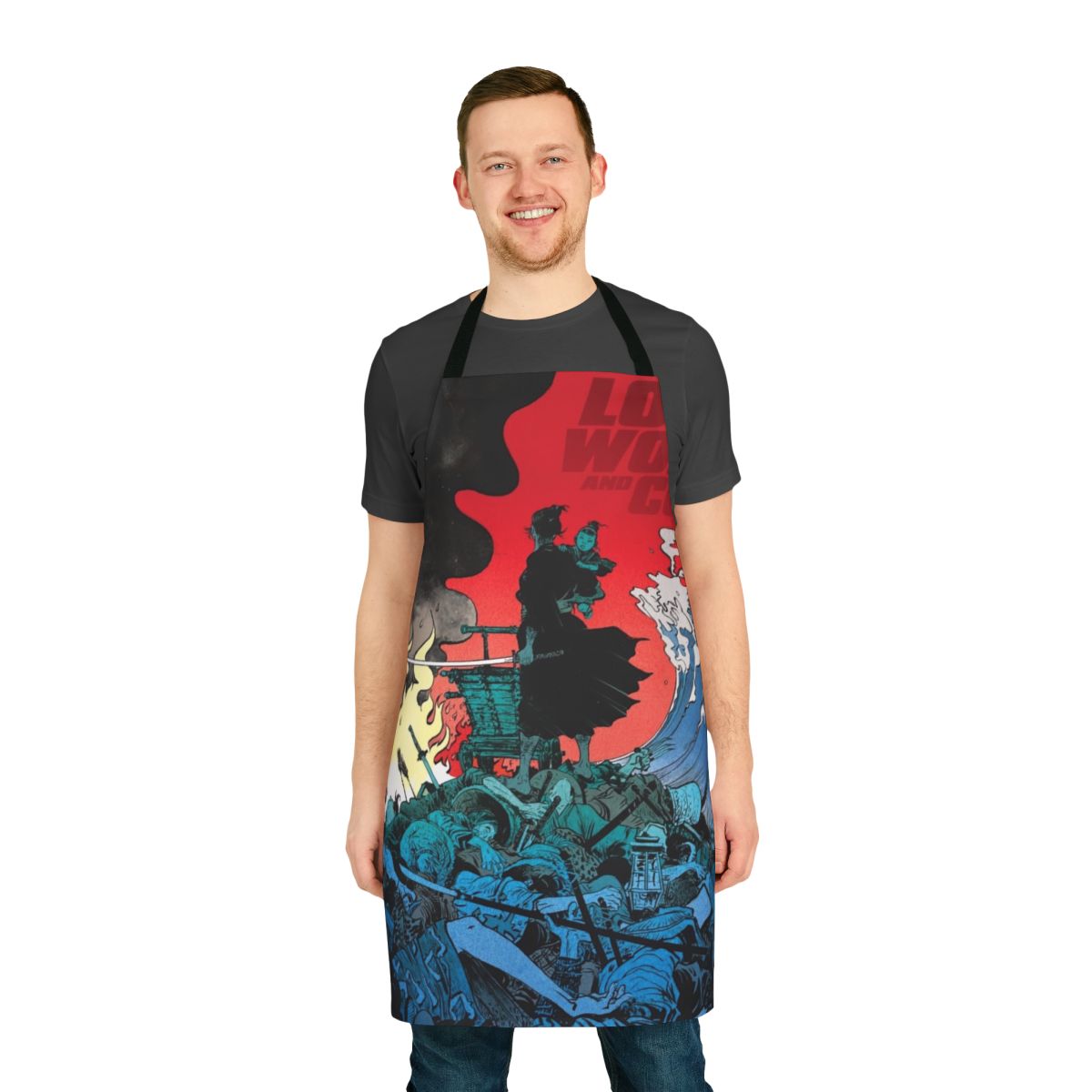 Lone wolf and cub inspired apron with Japanese manga and anime art