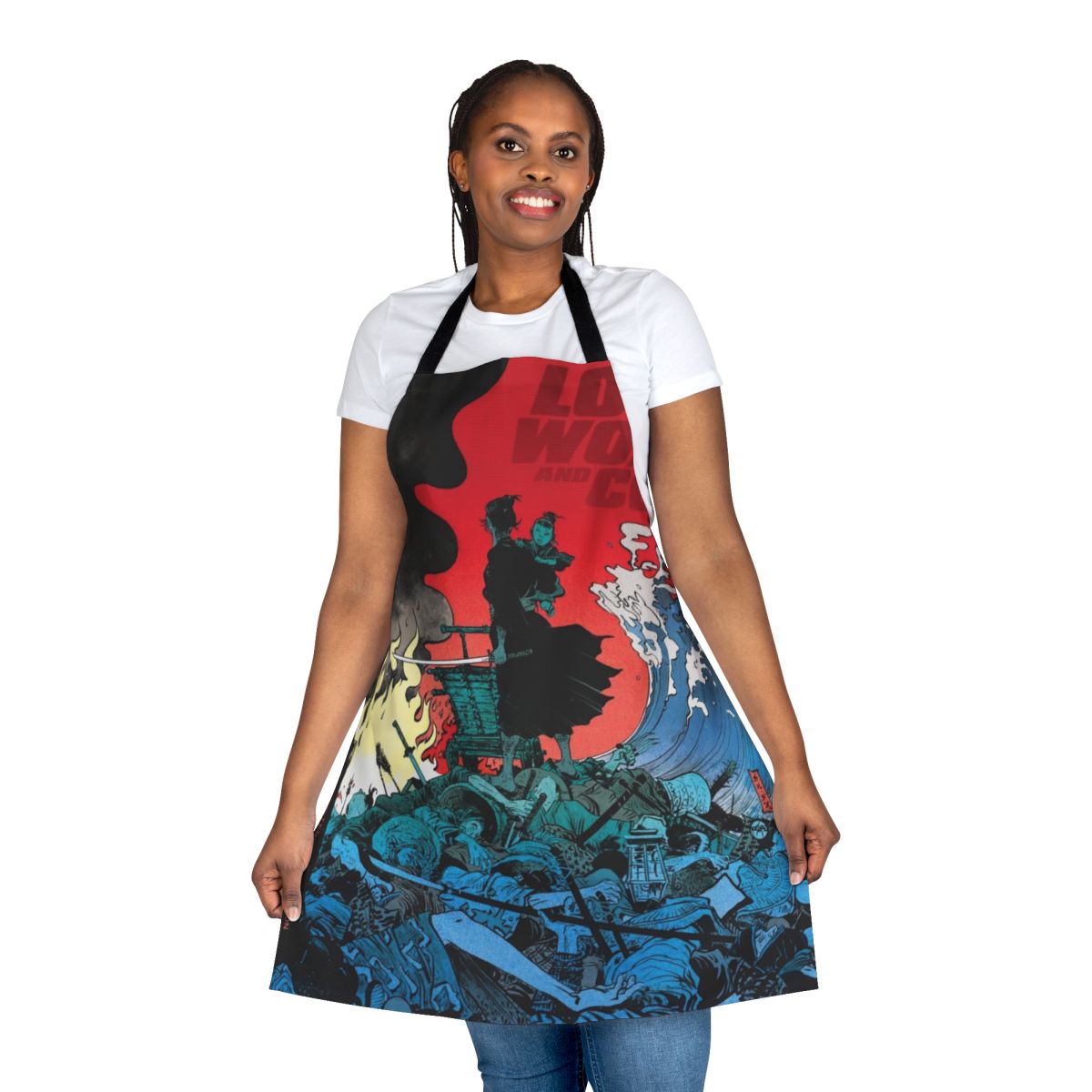 Lone wolf and cub inspired apron with Japanese manga and anime art