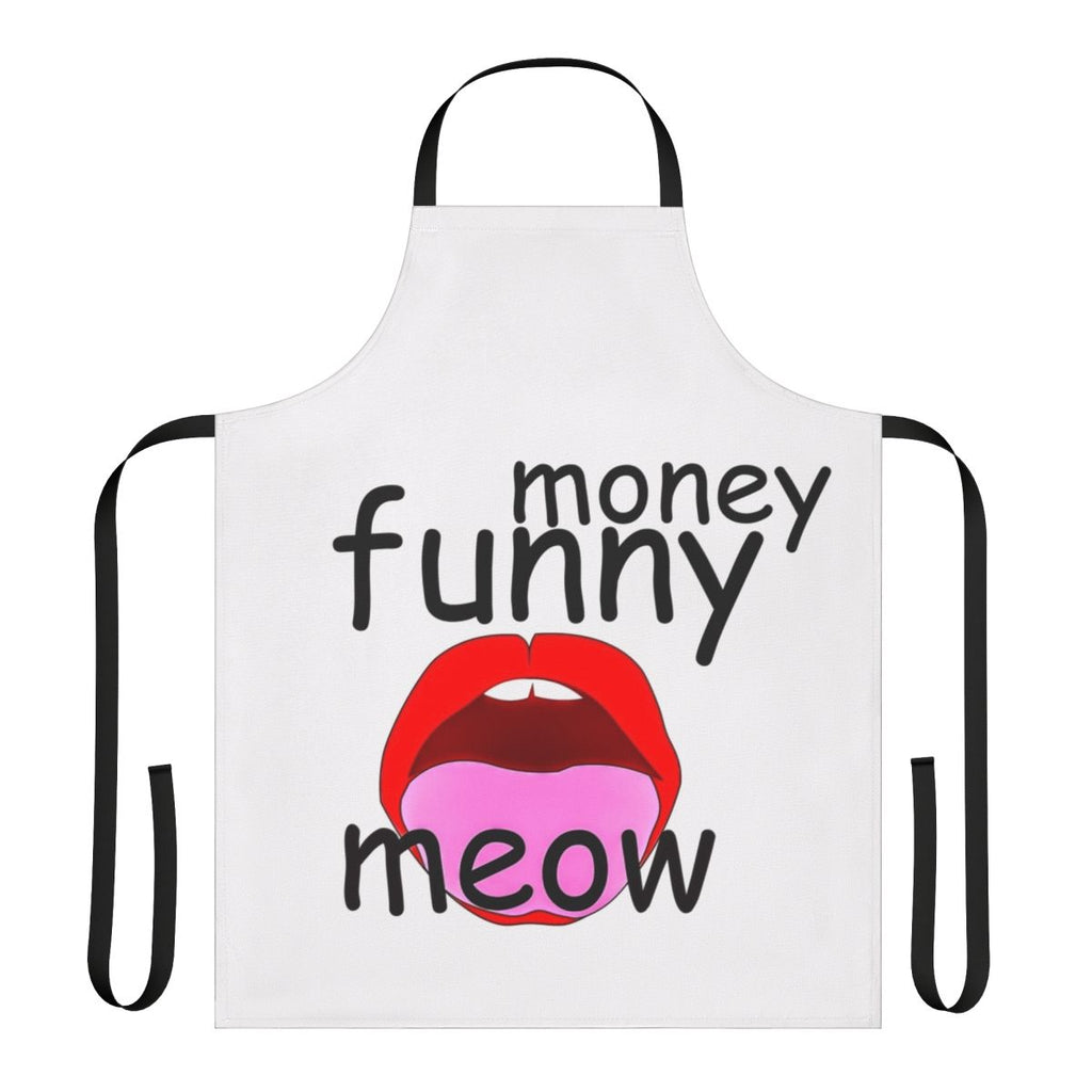 Colorful and humorous apron featuring various designs and patterns