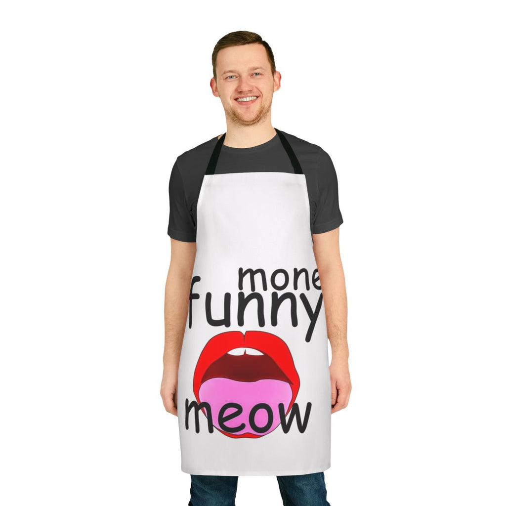 Colorful and humorous apron featuring various designs and patterns