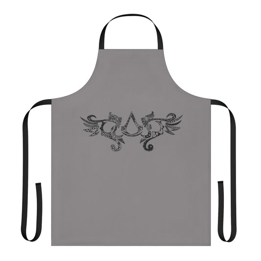 Stylish black apron featuring an intricate tribal pattern inspired by the Assassin's Creed video game franchise
