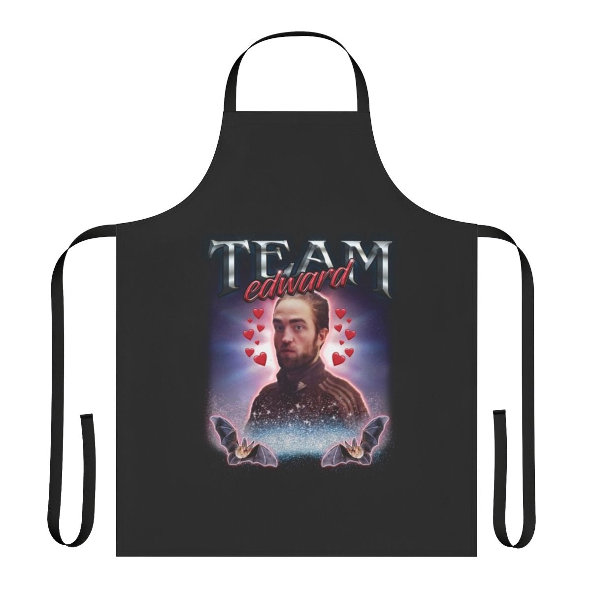 Apron featuring a collage of Team Edward and Twilight-inspired designs, with aviation, military, and cheer elements.