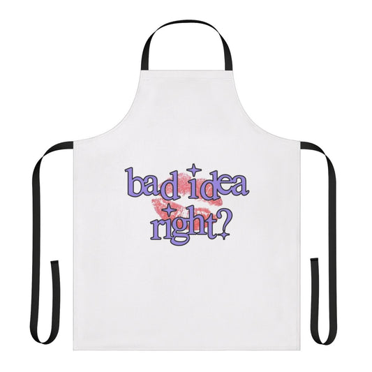 "Stylish kitchen apron featuring the 'Bad Idea' design, inspired by Olivia Rodrigo's popular song 'Sour'"