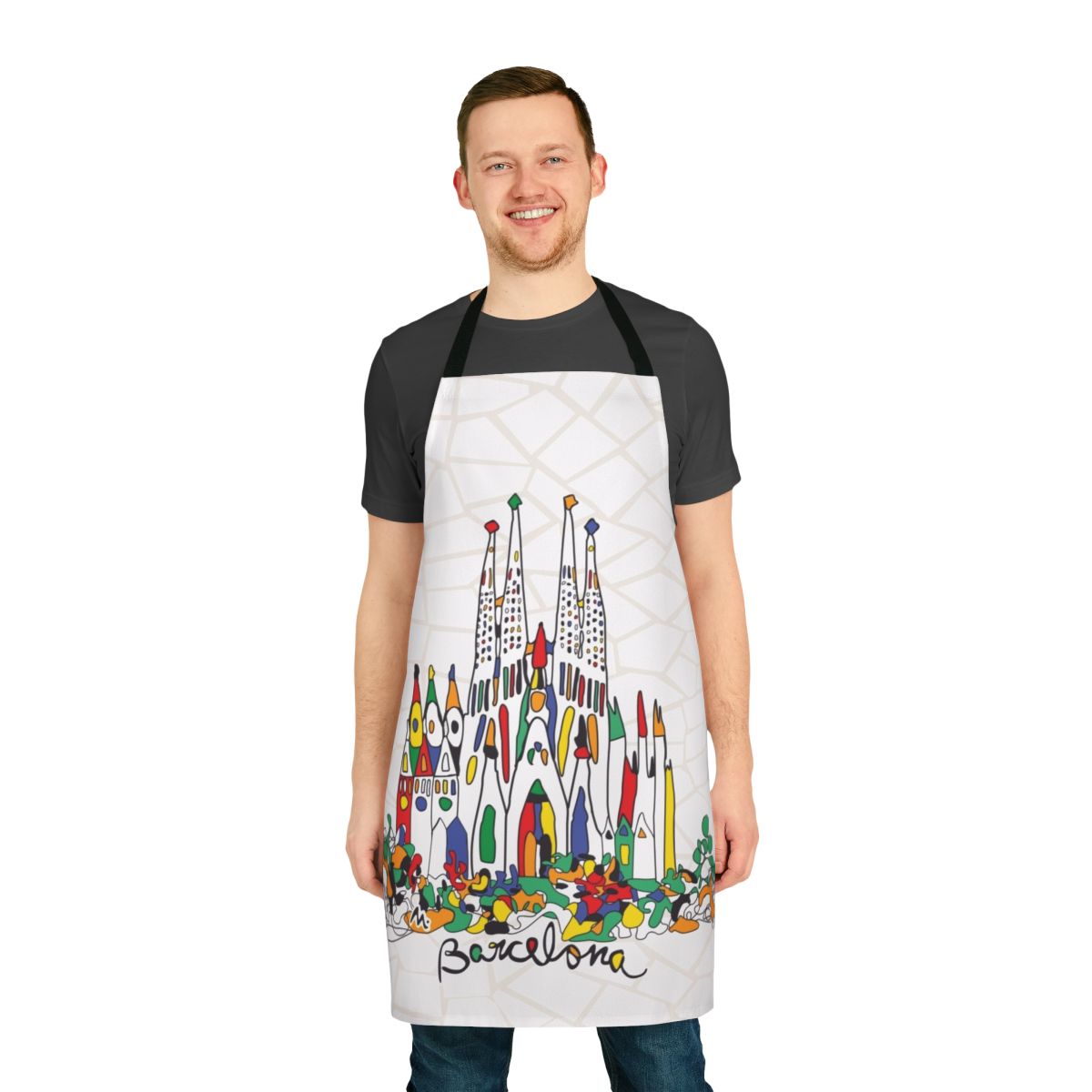 Apron featuring the iconic Sagrada Familia cathedral in Barcelona, Spain