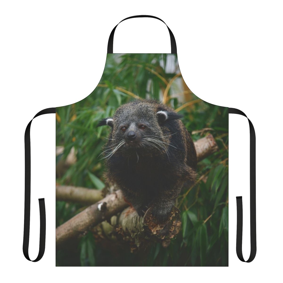 Binturong-themed apron with text "Binturong" and an illustration of the unique, rare binturong animal