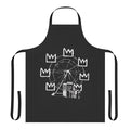 Banksy-inspired apron featuring a black and white wheel design
