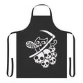 Stylish black and white apron featuring a cute cat design with a grim reaper theme