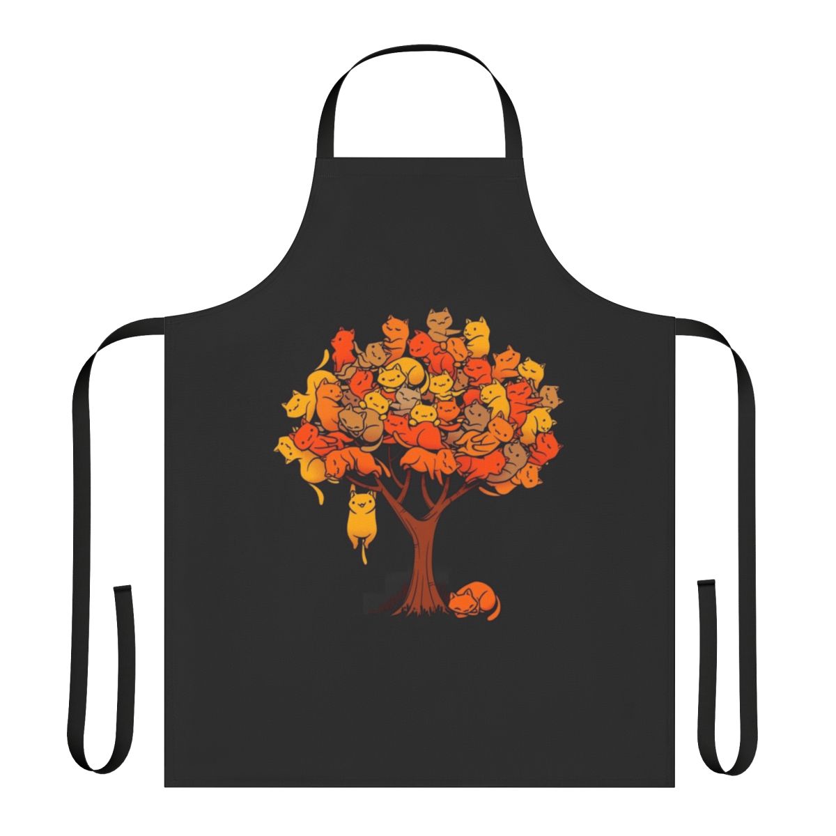 A stylish apron featuring a graphic design of a cat lounging in a tree