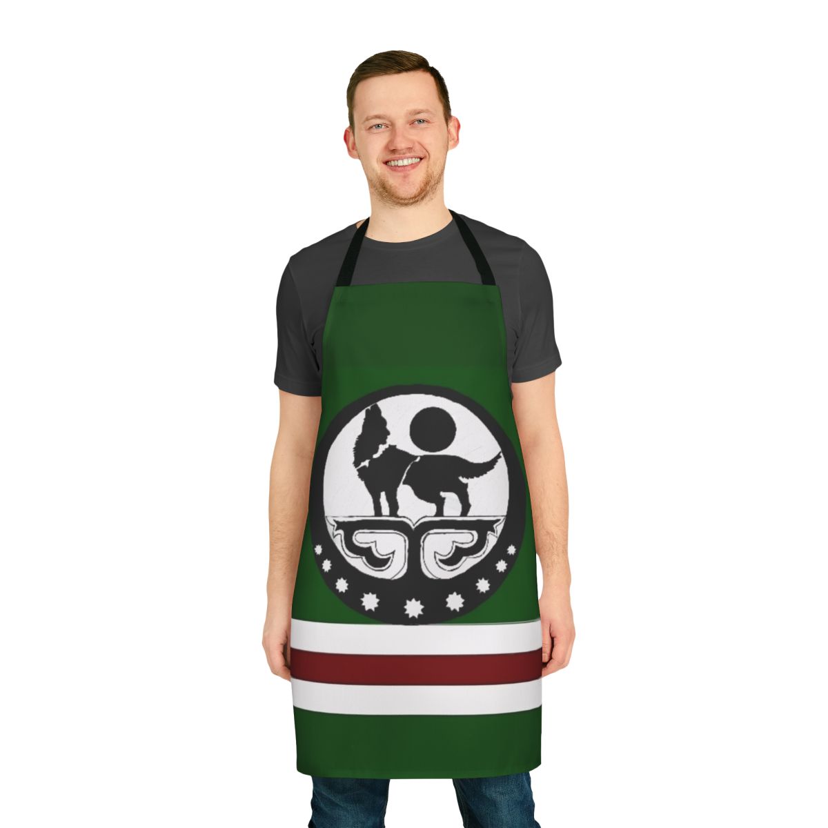 Chechnyan flag themed apron with wolf and crescent moon design