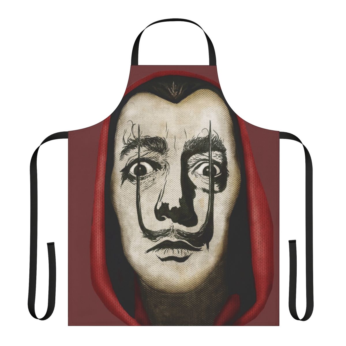 Dali-inspired apron featuring the iconic mustache and portrait from the popular Netflix series Money Heist (La Casa de Papel)