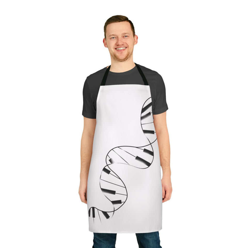 Stylish DNA-patterned apron with musical notes, perfect for pianists, musicians, and science enthusiasts