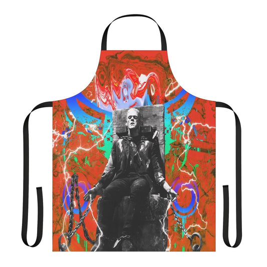 A colorful Frankenstein-inspired apron with a retro, quirky design for the modern home cook.