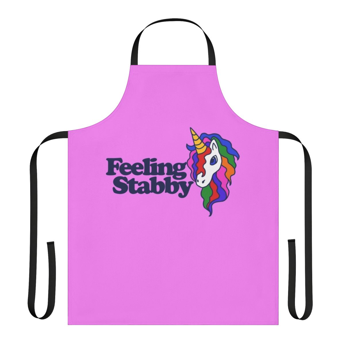 Humorous unicorn-themed apron with a "Feeling Stabby" message