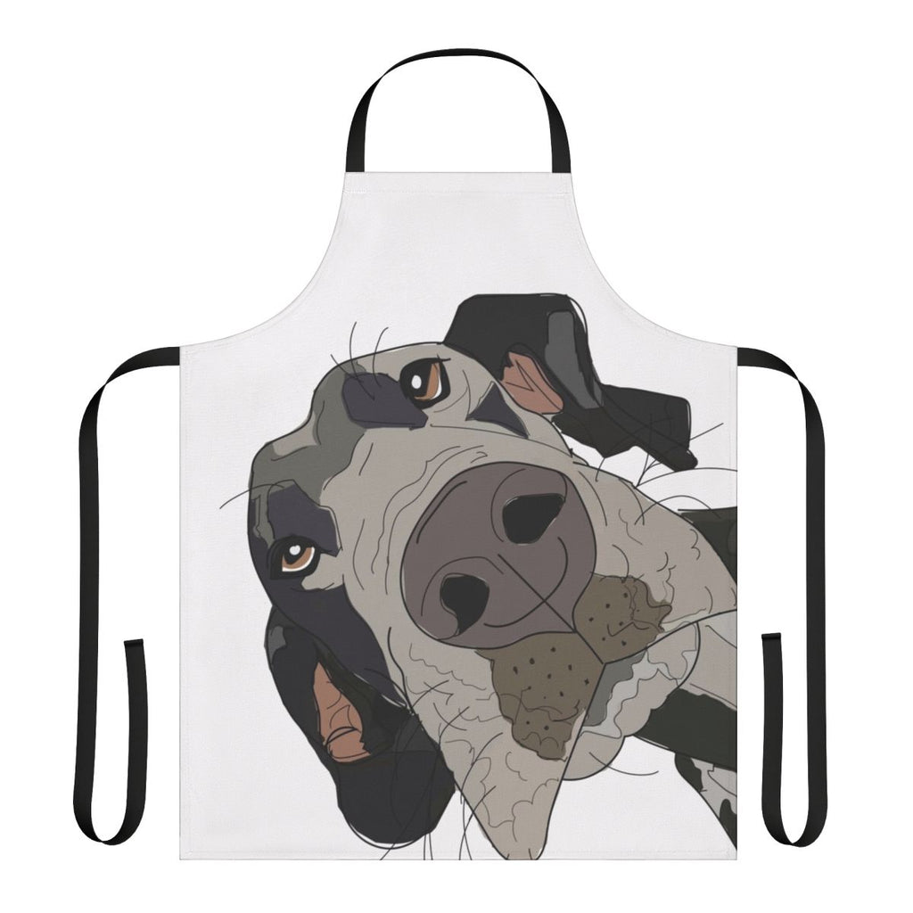 Artistic sketch design of a Great Dane dog's face printed on a high-quality kitchen apron