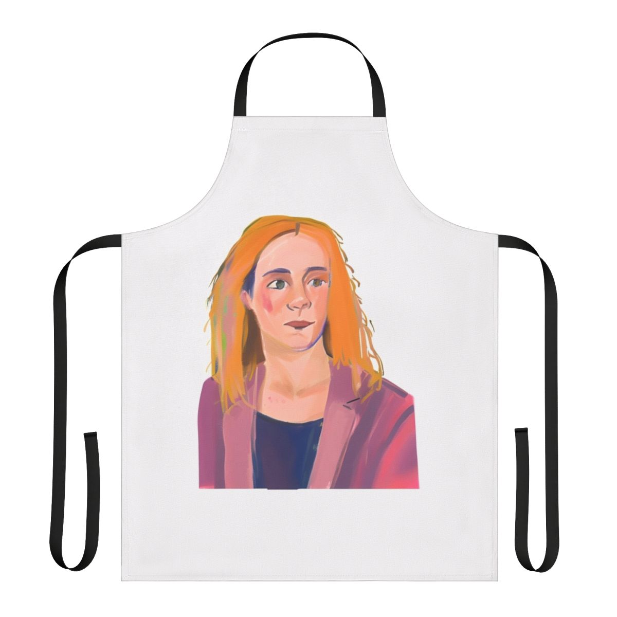 A custom apron featuring an illustration of Darcy Olsson from the popular Netflix series Heartstopper.