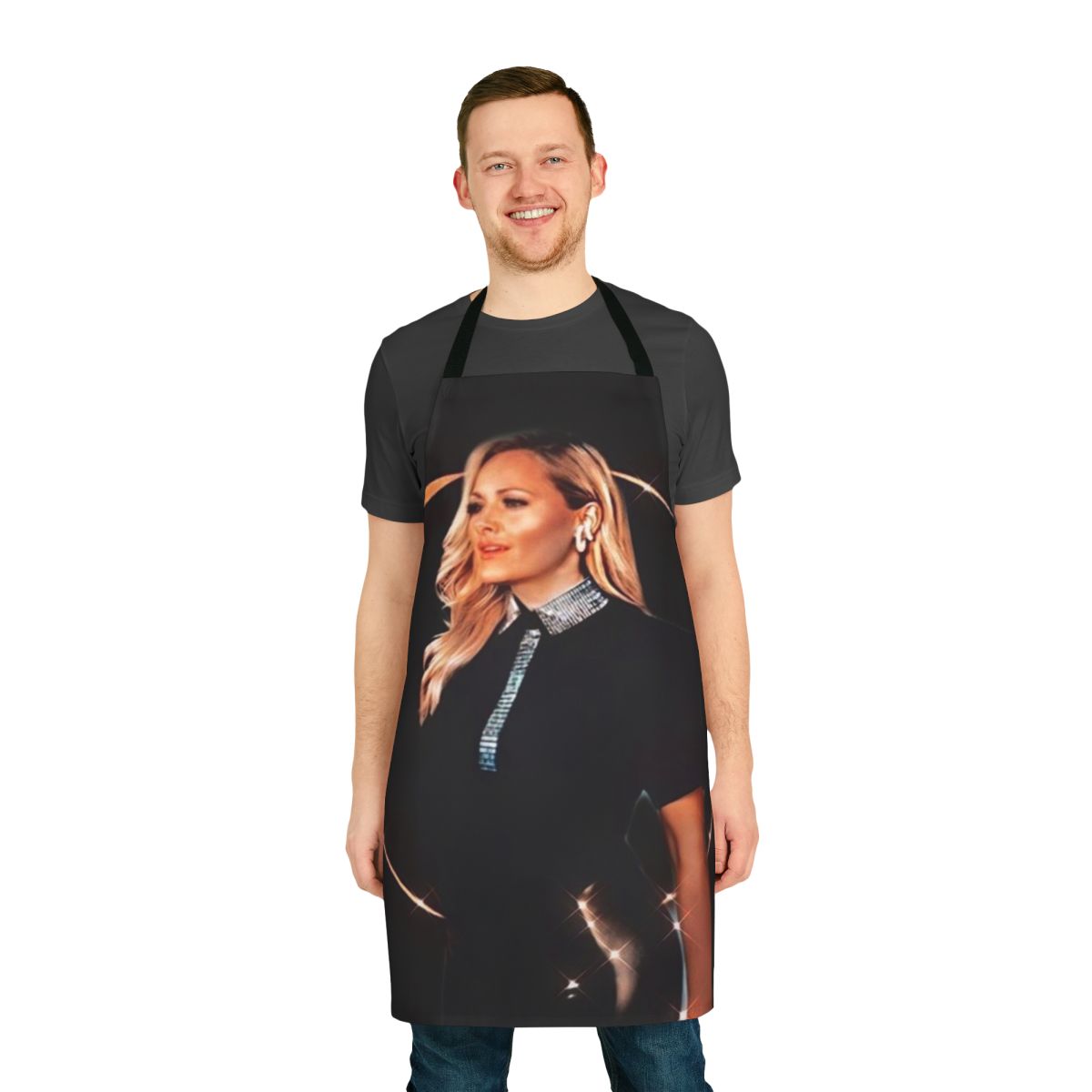 Helene Fischer inspired apron featuring a collage design with pop art elements.