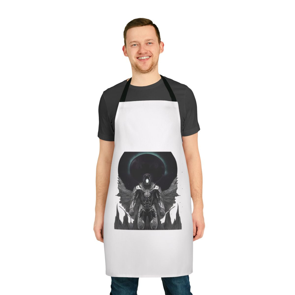Horror-inspired apron with sci-fi and gothic elements