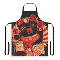 Vibrant, custom-designed apron featuring a defiant lucky cat in a revolutionary stance, with Japanese kanji, katakana, and hiragana text.