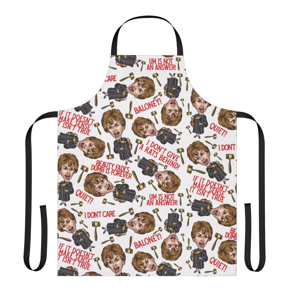 Judge Judy-inspired apron with a stylized print featuring the iconic TV personality
