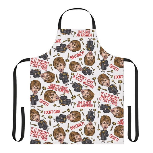 Judge Judy-inspired apron with a stylized print featuring the iconic TV personality