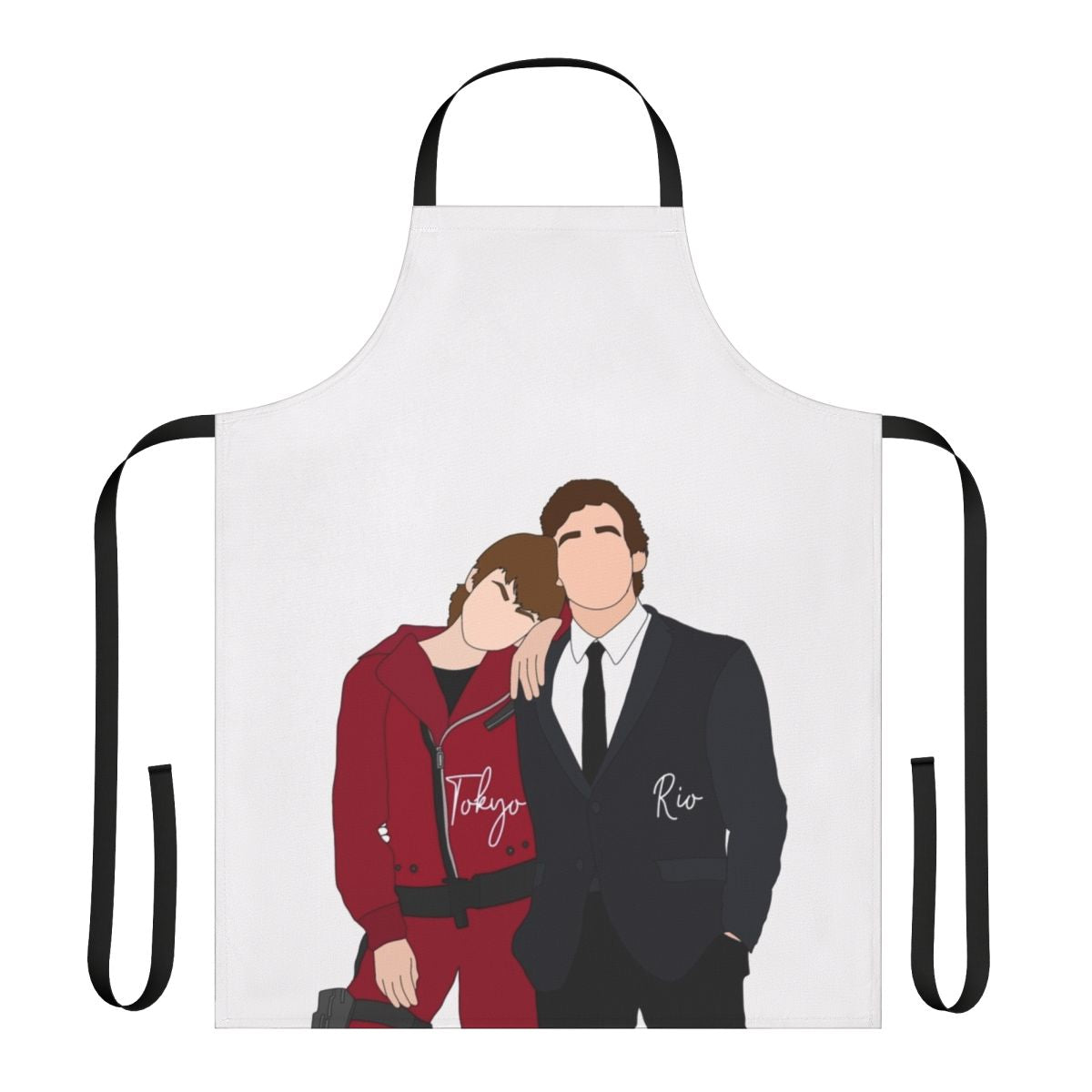 Money Heist-inspired apron featuring Tokyo and Rio from the popular Netflix series