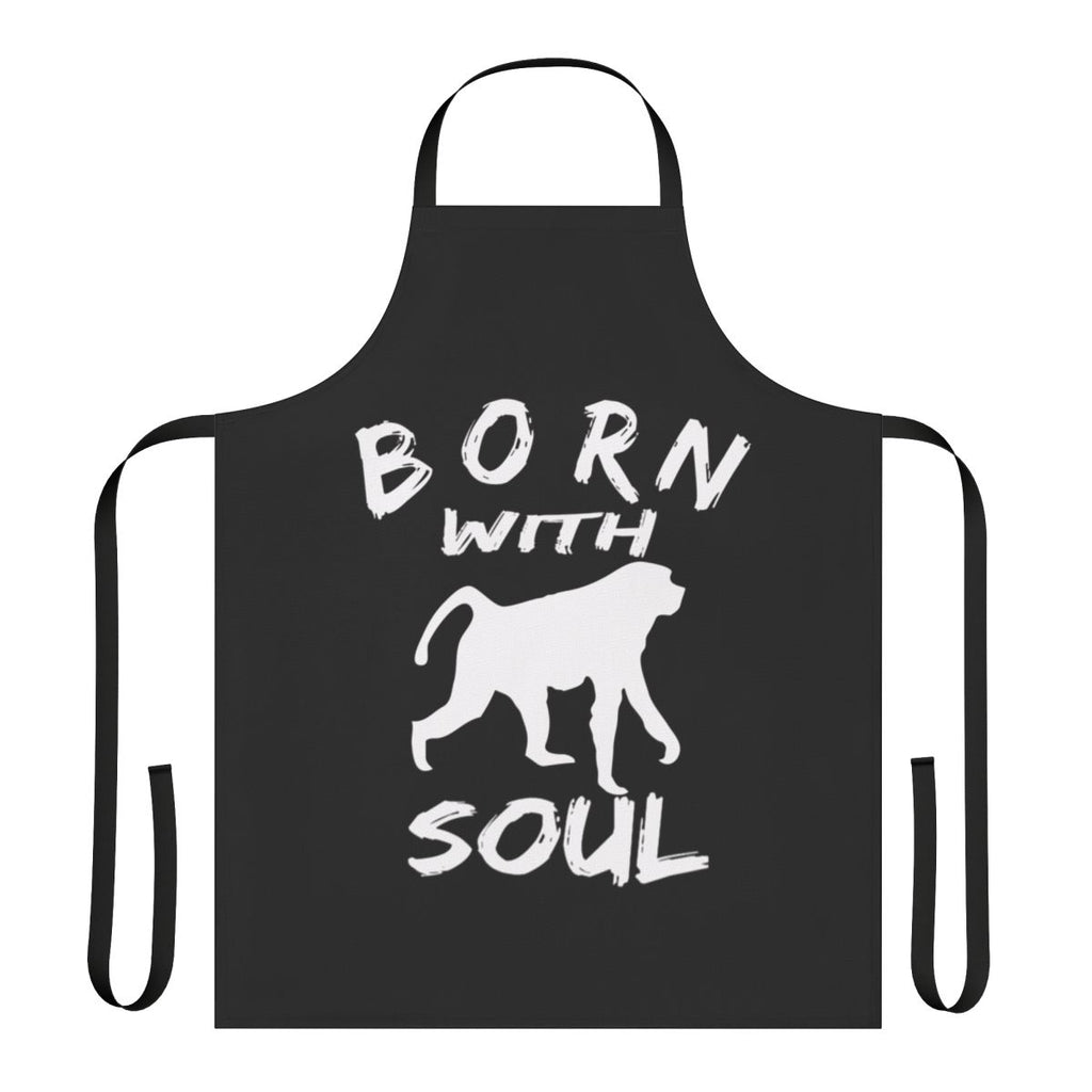A high-quality apron featuring a playful "Born with Monkey Soul" design, perfect for cooking, crafting, or any messy hobby.