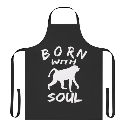 A high-quality apron featuring a playful "Born with Monkey Soul" design, perfect for cooking, crafting, or any messy hobby.