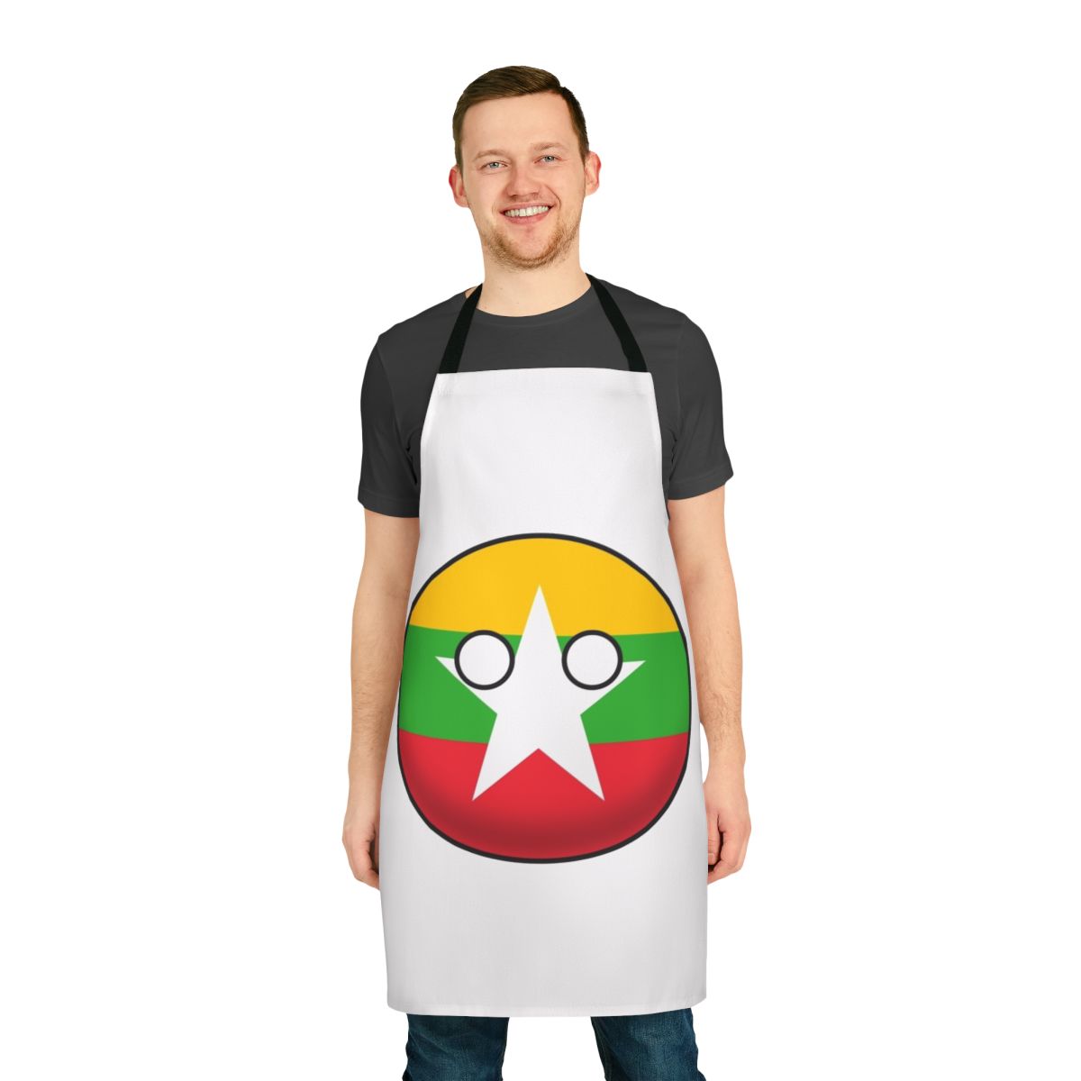 Colorful Myanmar Countryball design printed on a high-quality apron
