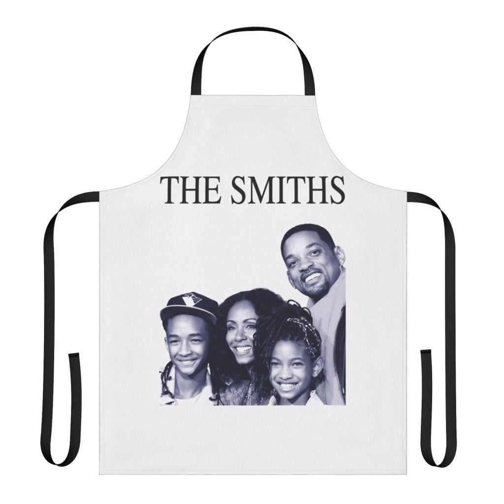 A playful apron featuring a parody design inspired by the artist Will Smith