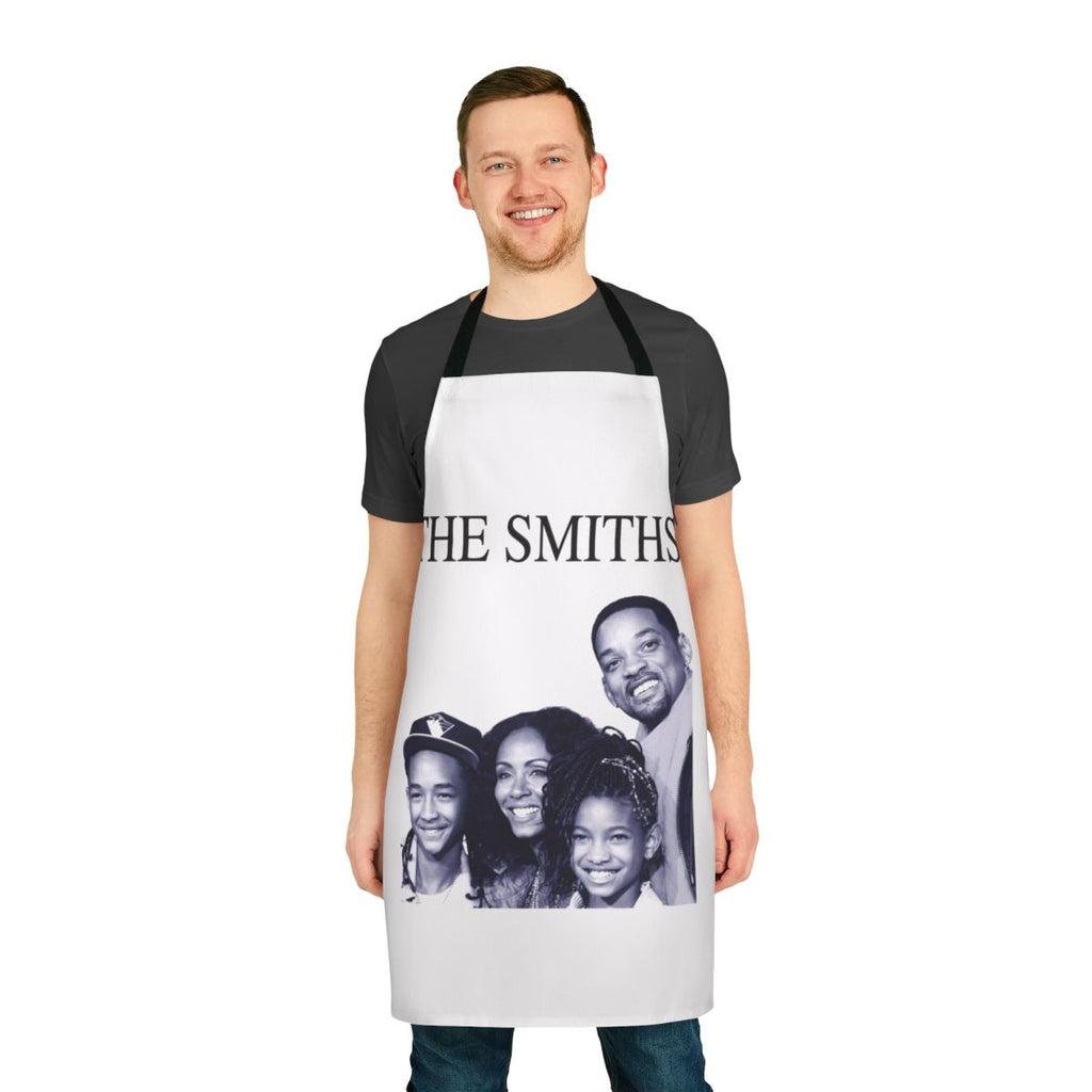 A playful apron featuring a parody design inspired by the artist Will Smith